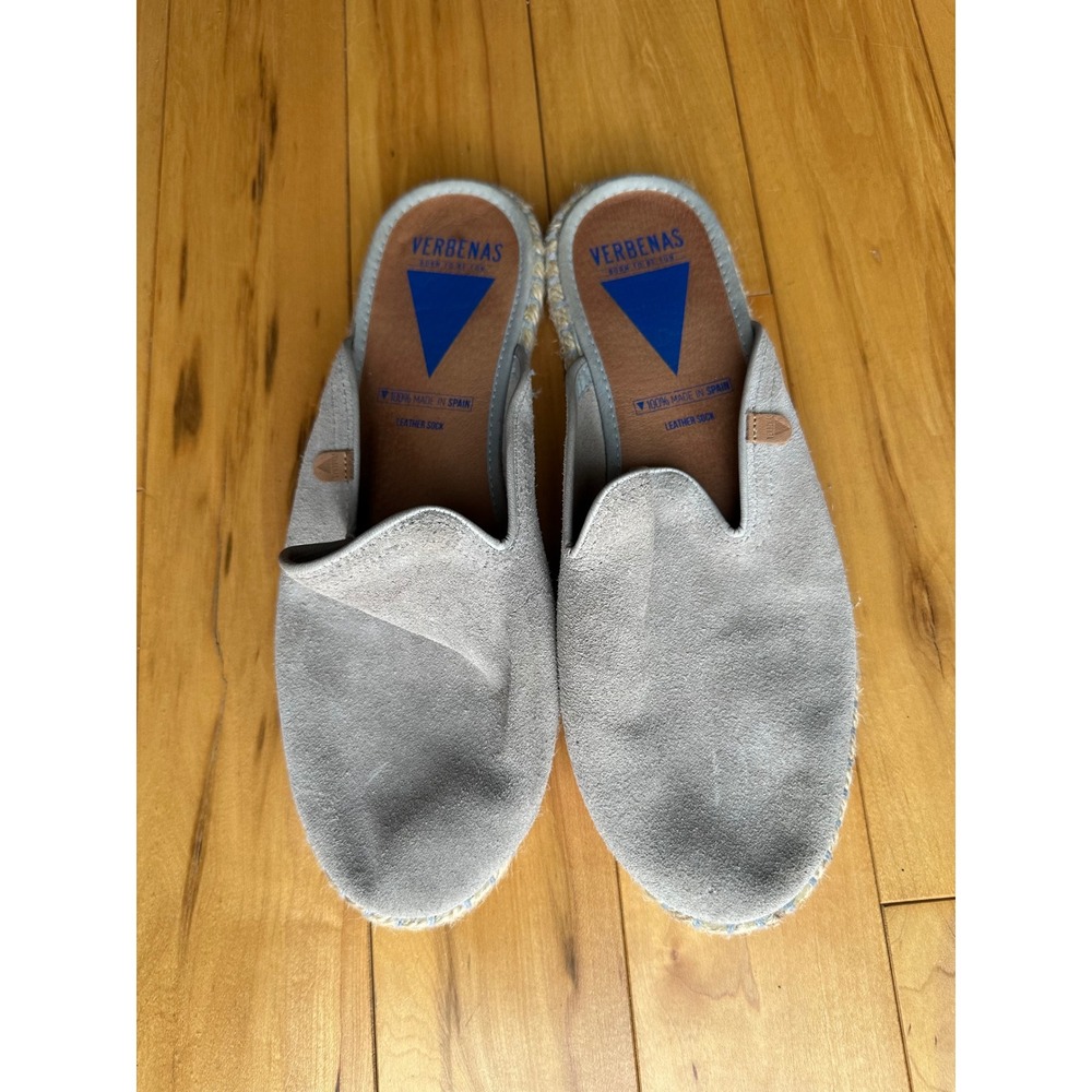 Verbenas Carmen Greyโ Suede Espadrille Mules Slides Made in Spain Women Size 40